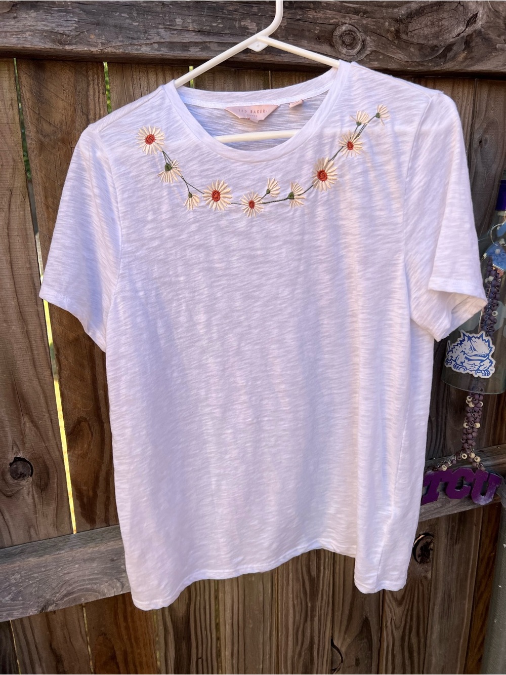 Ted Baker White Embroidered Daisy Crewneck Tee